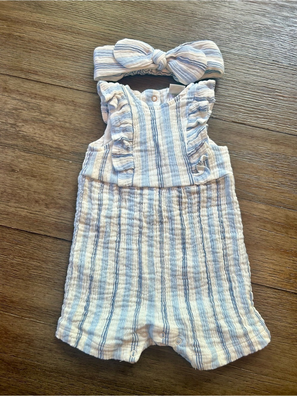 Little Me Striped Flutter Sleeve Romper & Headband Set 6M